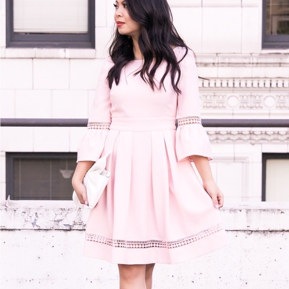 Eliza J Bell Sleeve Lace Inset Fit & Flare Pink Women's Dress Size 2 Petite - Picture 2 of 11